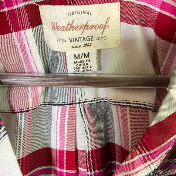Weatherproof Vintage Faux Button Down Pull Over Pink White Plaid Medium - Picture 4 of 6